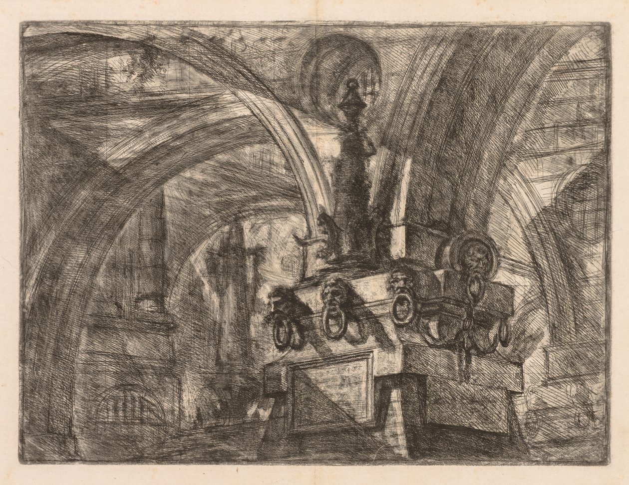 Fængslerne: Runde buer udspringer fra en firkantet søjle, 1745-1750. af Giovanni Battista Piranesi