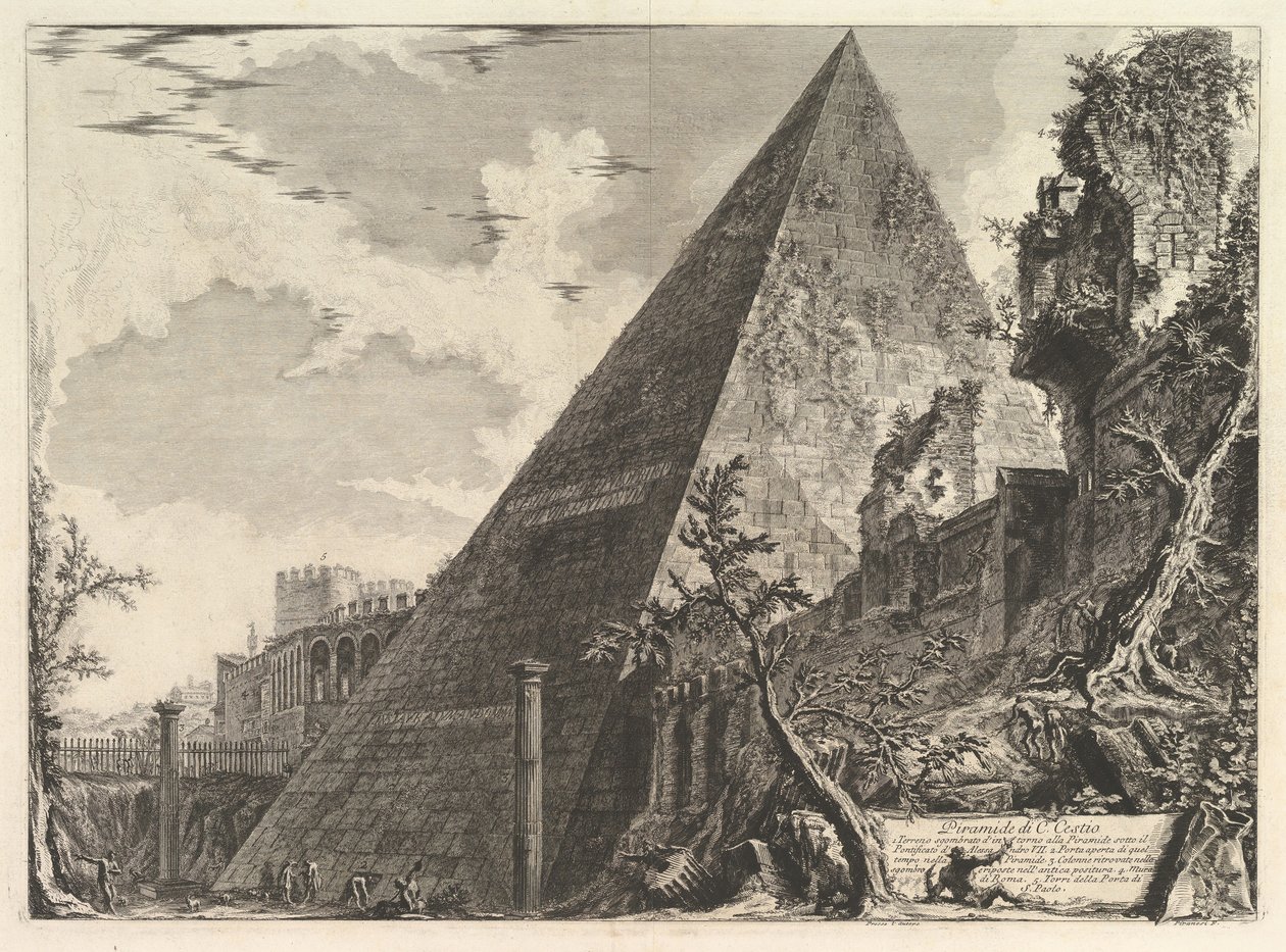 Pyramiden af Gaius Cestius, fra Vedute di Roma Roman Views, ca. 1756. af Giovanni Battista Piranesi
