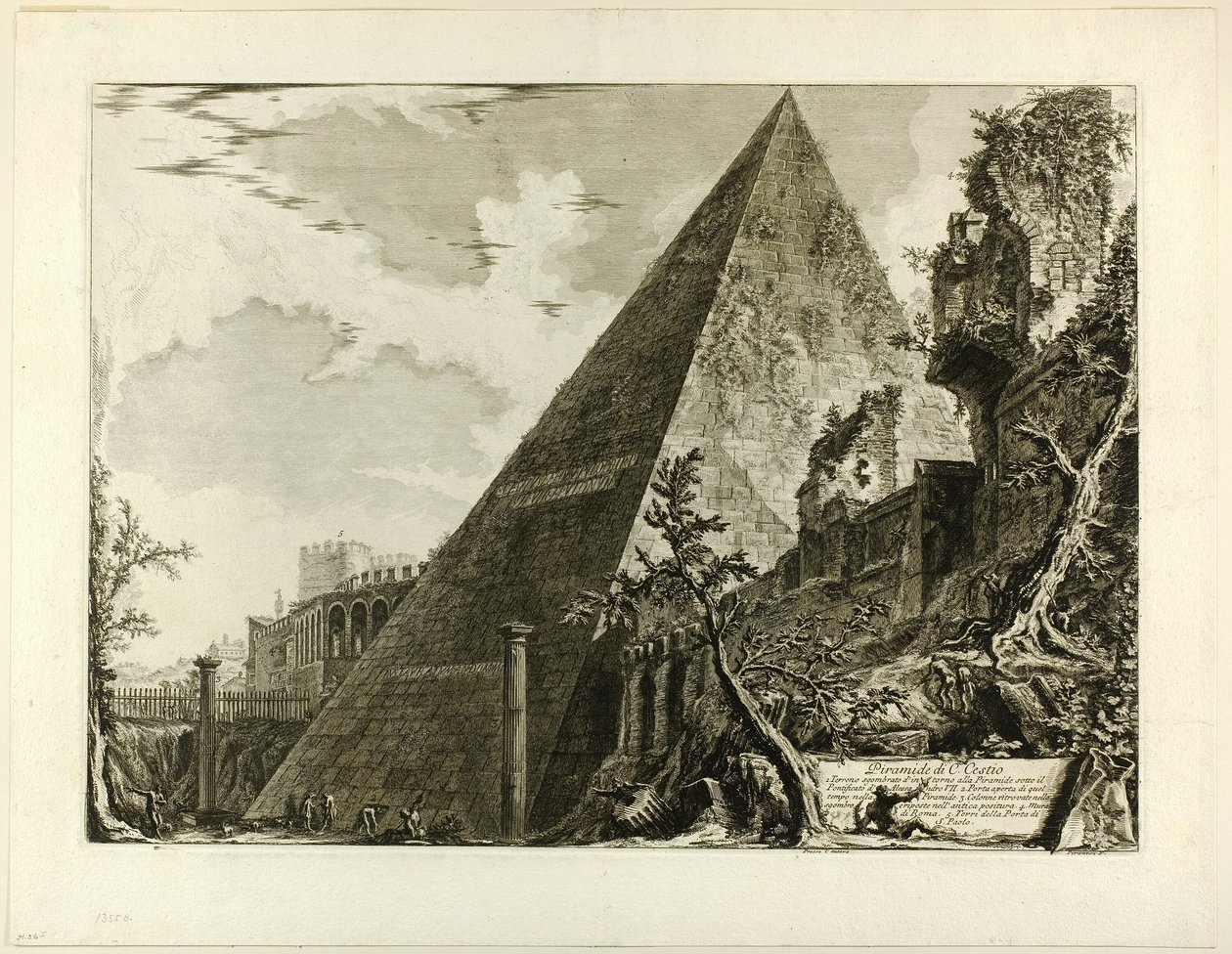 Pyramiden af Gaius Cestius, fra udsigt over Rom af Giovanni Battista Piranesi