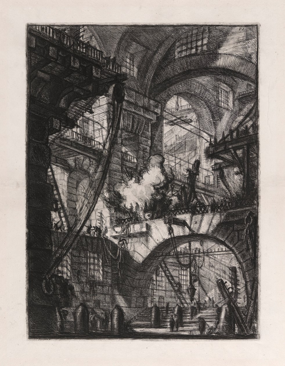 The Smoking Fire, tallerken 6 fra Carceri d af Giovanni Battista Piranesi