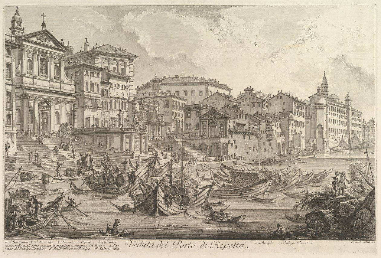Den mindre havn, kaldet Porto di Ripetta Udsigt over havnen i Ripetta, ca. 1753. af Giovanni Battista Piranesi
