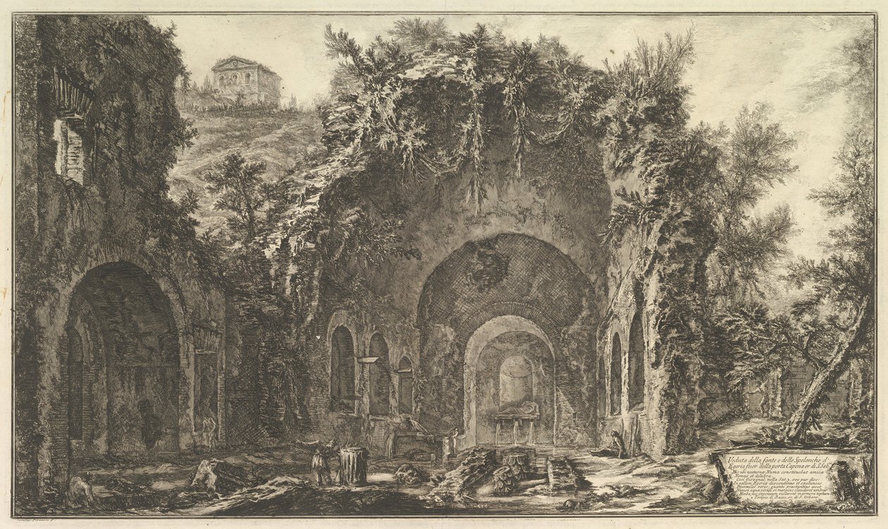 Den såkaldte Grotto of Egeria Udsigt over kilden og hulerne i Egeria uden for ..., ca. 1766. af Giovanni Battista Piranesi