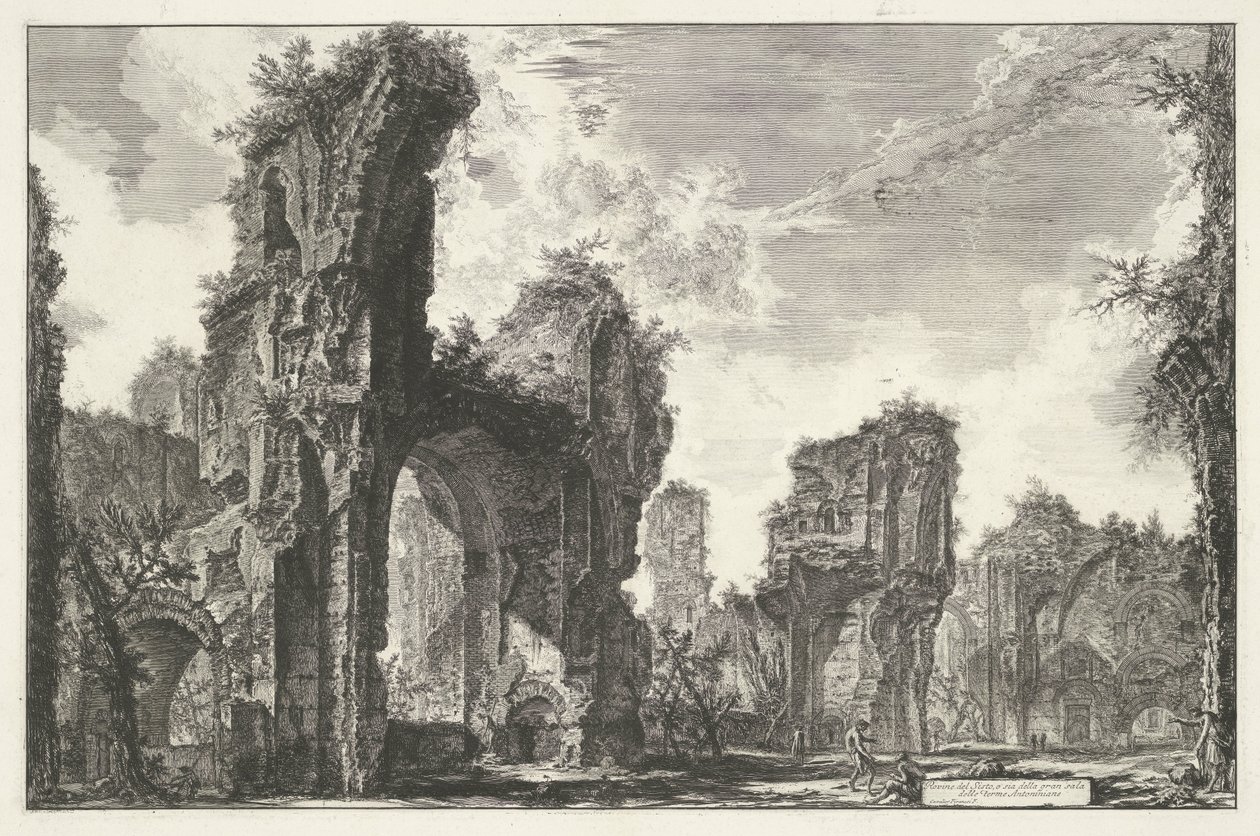 Thermen van Caracalla te Rom Ruinerne af Sisto eller begge dele af den store sal i Antoninian Baths (titel på objektet) Gezichten op Rom (serietitel) Udsigt over Rom designet og indgraveret af Giambattista Piranesi-arkitekten Ve (nez) iano (serietitel) af Giovanni Battista Piranesi