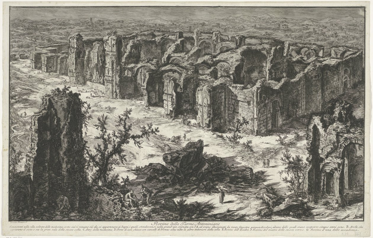Thermen van Caracalla te Rom Ruinerne af de Antoninske bade (titel på objektet) Gezichten op Rom (serietitel) Udsigt over Rom designet og indgraveret af Giambattista Piranesi-arkitekten Ve (nez) iano (serietitel) af Giovanni Battista Piranesi