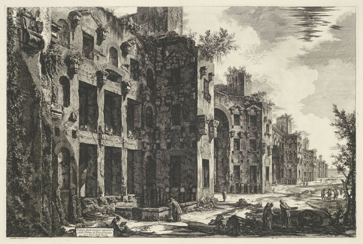 Thermen van Diocletianus te Rom Udsigt over de øvre rester af Diocletians bade i S. Maria degli Angeli (titel på objektet) Gezichten op Rom (serietitel) Udsigt over Rom designet og indgraveret af Giambattista Piranesi-arkitekten Ve (nez) iano (seri) af Giovanni Battista Piranesi