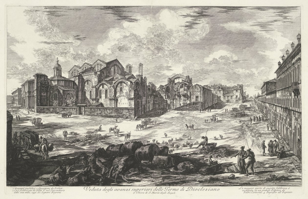 Thermen van Diocletianus te Rom Udsigt over de øvre rester af Dioclazianos bade (titel på objektet) Gezichten op Rom (serietitel) Udsigt over Rom designet og indgraveret af Giambattista Piranesi-arkitekten Ve (nez) iano (serietitel) af Giovanni Battista Piranesi