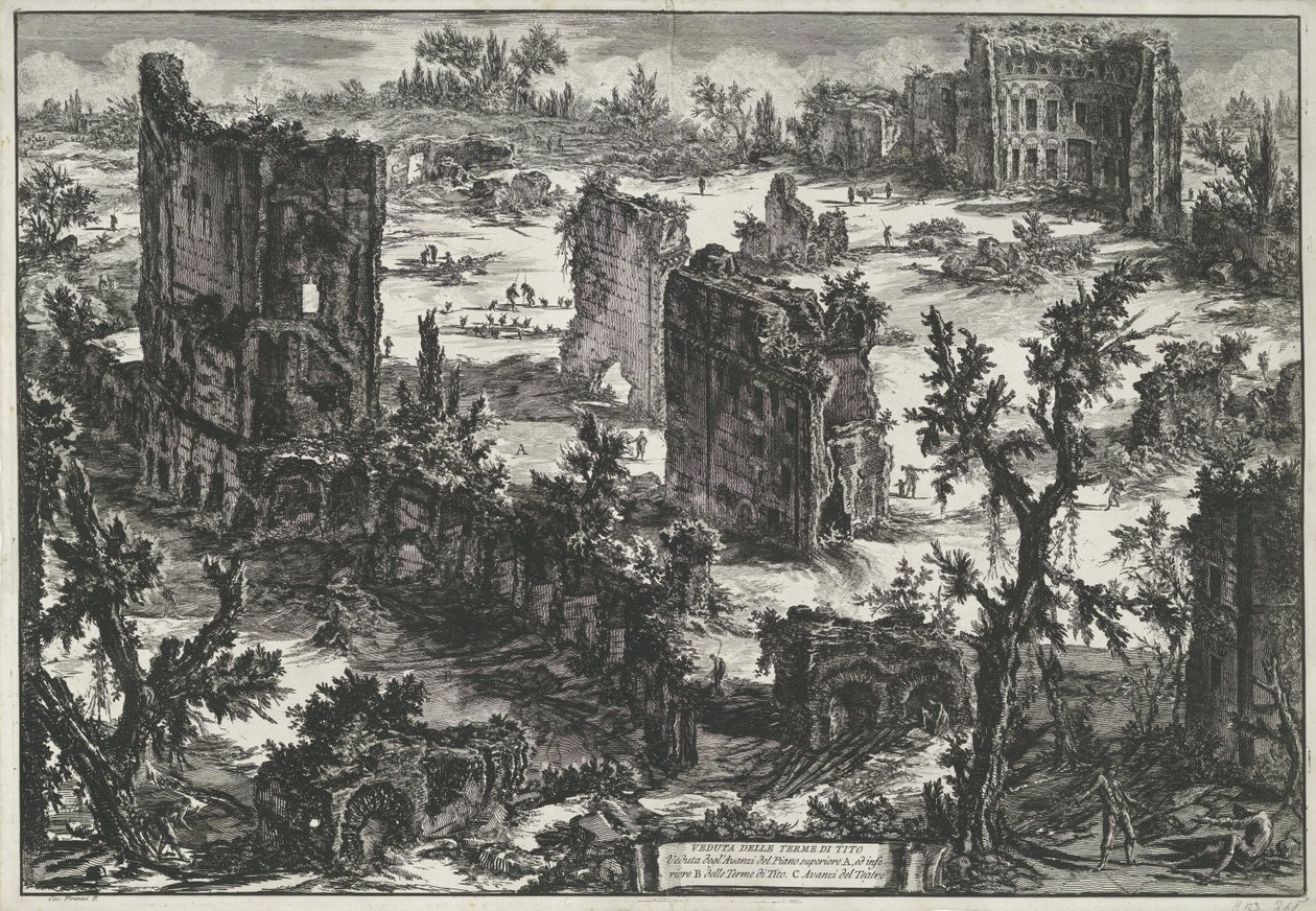Thermen van Trajanus te Rom Udsigt over mejsebadene (...) (titel på objekt) Gezichten op Rom (serietitel) Udsigt over Rom designet og indgraveret af Giambattista Piranesi-arkitekten Ve (nez) iano (serietitel) af Giovanni Battista Piranesi