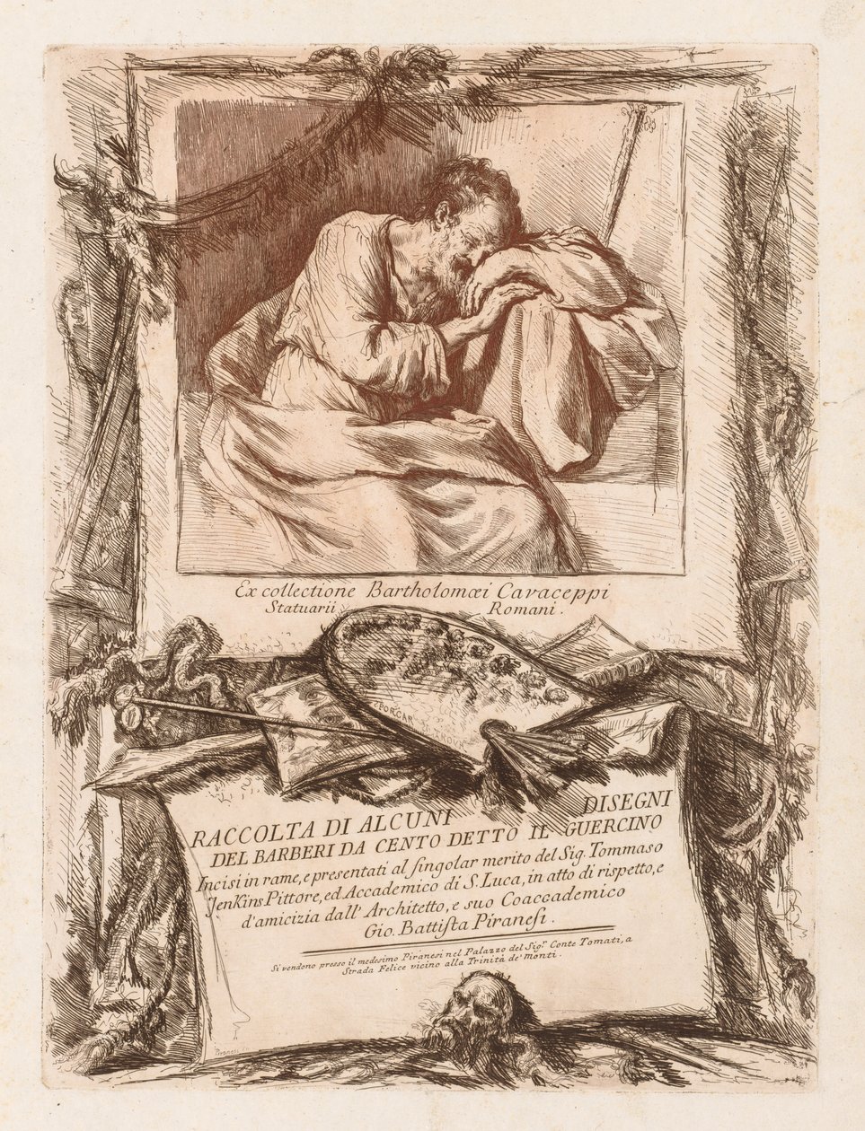 Titelside på samling af nogle tegninger af Barberi fra Cento Ietto il Gerucino, 1764. af Giovanni Battista Piranesi