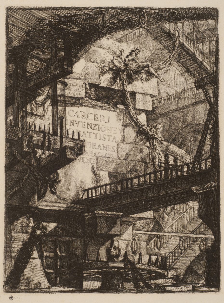 Titelplade, plade I fra Imaginary Prisons, ca. 1750 (radering på papir) af Giovanni Battista Piranesi