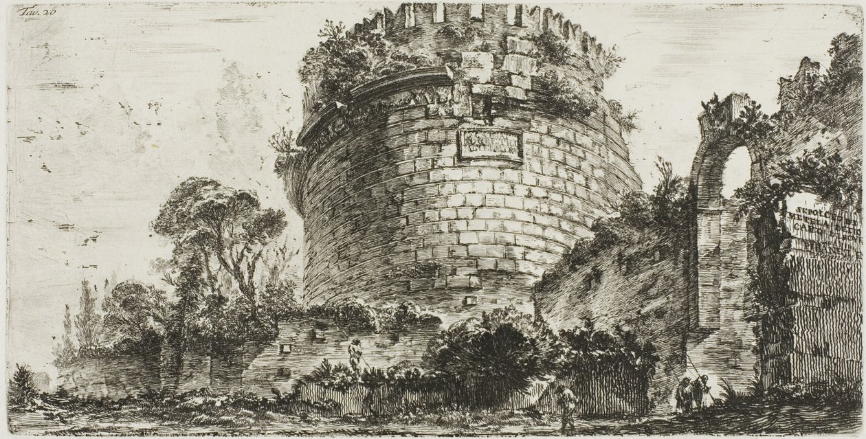 Caecilia Metellas grav kaldet Capo di Bove [Oxehoved], plade tyve fra nogle udsigter over triumfbuer og andre monumenter af Giovanni Battista Piranesi