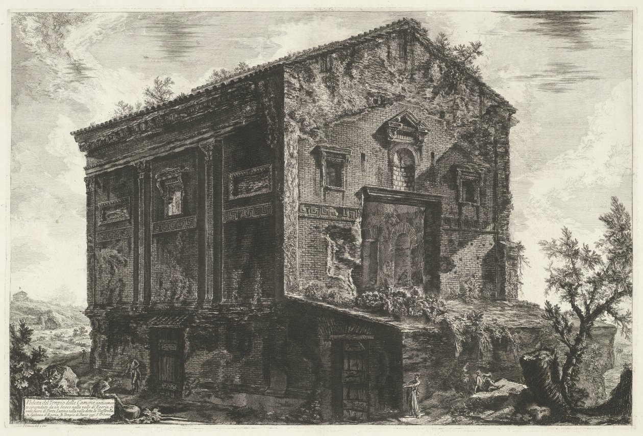 Tombe van Aspasia Annia Regilla te Rom Udsigt over Camene-templet (titel på objekt) Gezichten op Rom (serietitel) Udsigt over Rom designet og indgraveret af Giambattista Piranesi-arkitekten Ve (nez) iano (serietitel) af Giovanni Battista Piranesi