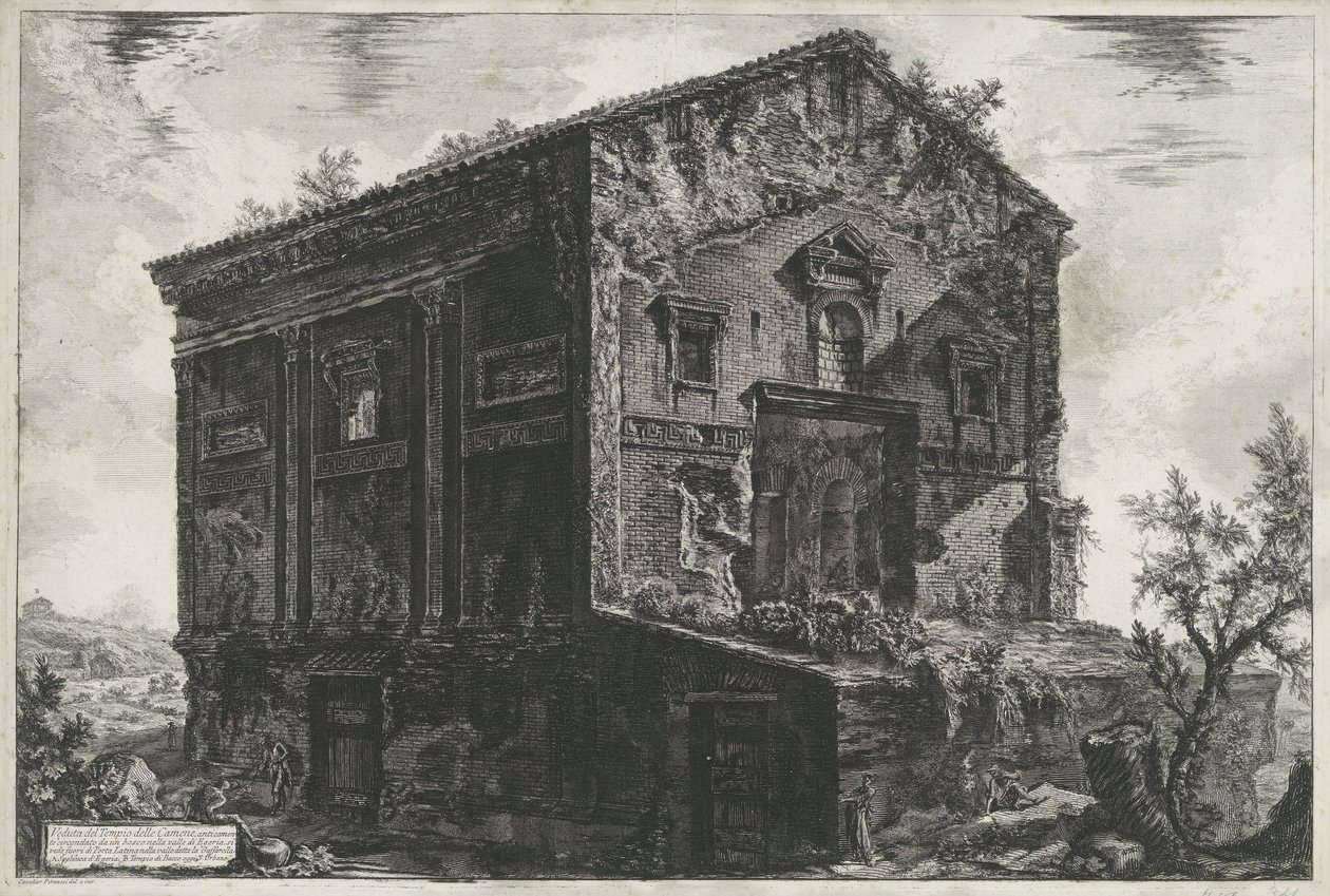 Tombe van Aspasia Annia Regilla te Rom Udsigt over Camene-templet (titel på objekt) Gezichten op Rom (serietitel) Udsigt over Rom designet og indgraveret af Giambattista Piranesi-arkitekten Ve (nez) iano (serietitel) af Giovanni Battista Piranesi