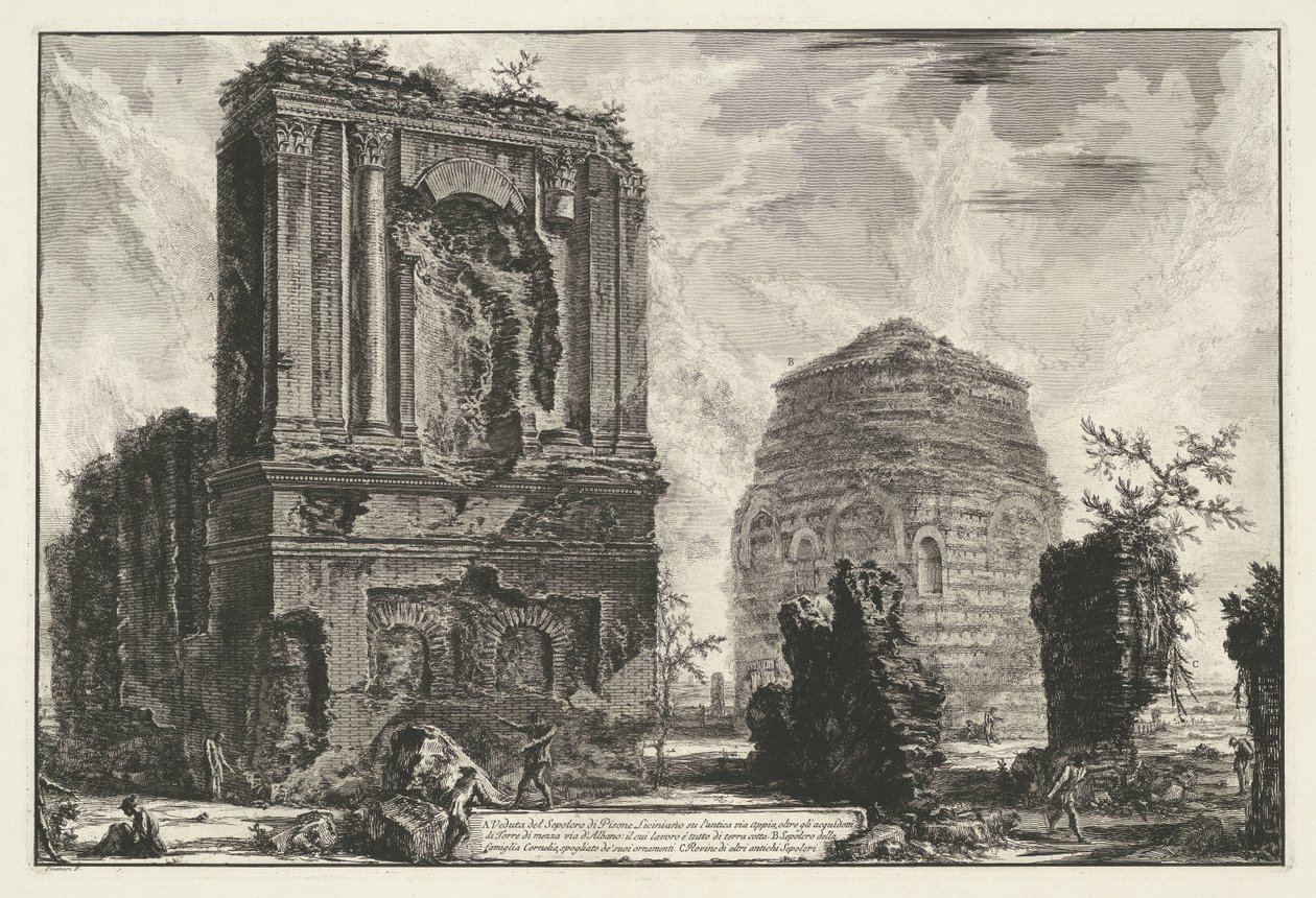 Tombes van Licinianus Piso en de Cornelius familie langs de Via Appia Gezichten op Rom (serietitel) Udsigt over Rom designet og indgraveret af Giambattista Piranesi-arkitekten Ve (nez) iano (serietitel) af Giovanni Battista Piranesi
