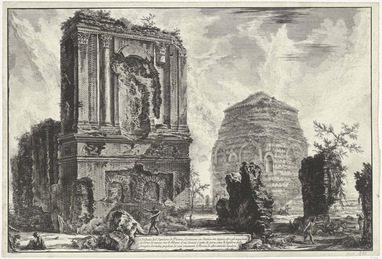 Tombes van Licinianus Piso en de Cornelius familie langs de Via Appia Gezichten op Rom (serietitel) Udsigt over Rom designet og indgraveret af Giambattista Piranesi-arkitekten Ve (nez) iano (serietitel) af Giovanni Battista Piranesi