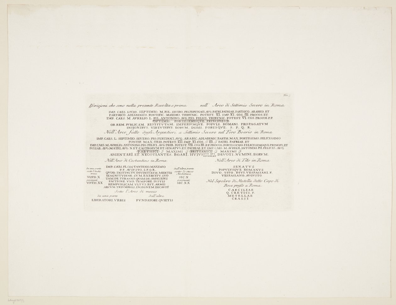 Transskription af forskellige gamle latinske indskrifter af Giovanni Battista Piranesi