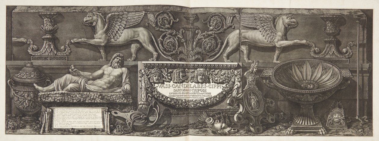 "Vaser, lysestager, cisterner, sarkofager...", titelblad til bd. jeg af Giovanni Battista Piranesi