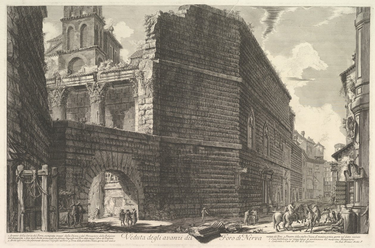 Udsigt over resterne af Forum of Nerva, larcade et la muraille Augustus Forum [err ..., 1757. af Giovanni Battista Piranesi