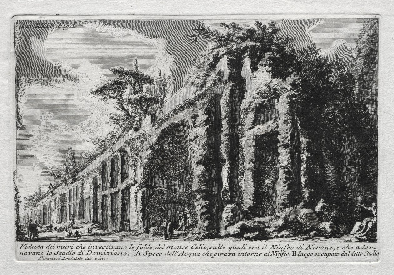 Udsigt over murene, der dækkede skråningerne af Mount Celio. af Giovanni Battista Piranesi