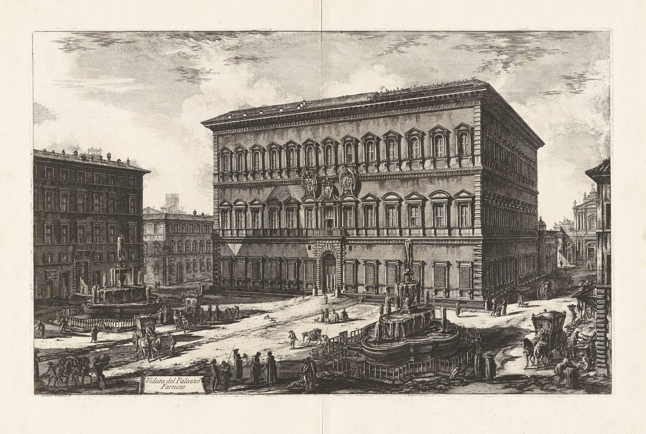 Udsigt over Palazzo Farnese (Udsigt over Palazzo Farnese), fra Vedute di Roma (Udsigt over Rom) af Giovanni Battista Piranesi