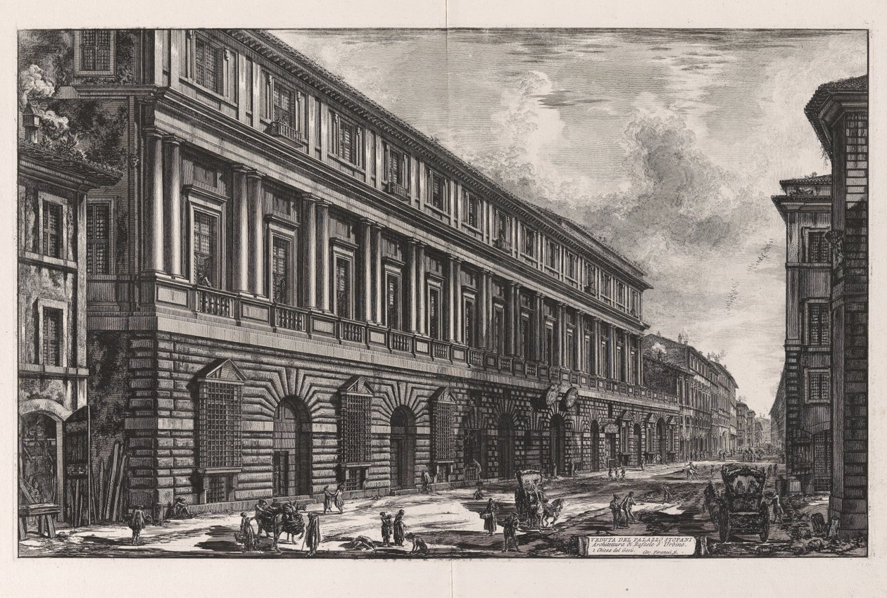 Udsigt over Palazzo Stopani. Arkitektur af Rafael fra Urbino, fra Vedute di Roma (Udsigter over Rom) af Giovanni Battista Piranesi