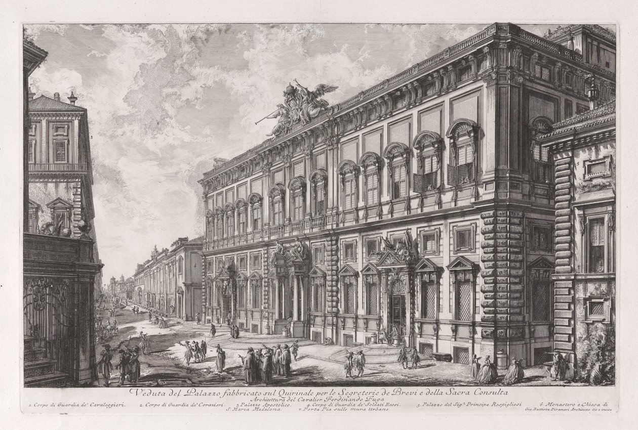 Udsigt over Palazzo bygget på Quirinal for Briefs-sekretæren og Det Hellige Råd), fra Vedute di Roma af Giovanni Battista Piranesi