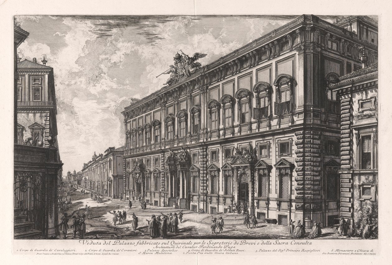 Udsigt over Palazzo bygget på Quirinal for Briefs og Det Hellige Råds sekretær, fra Vedute di Roma (Udsigt over Rom) af Giovanni-Battista Piranesi