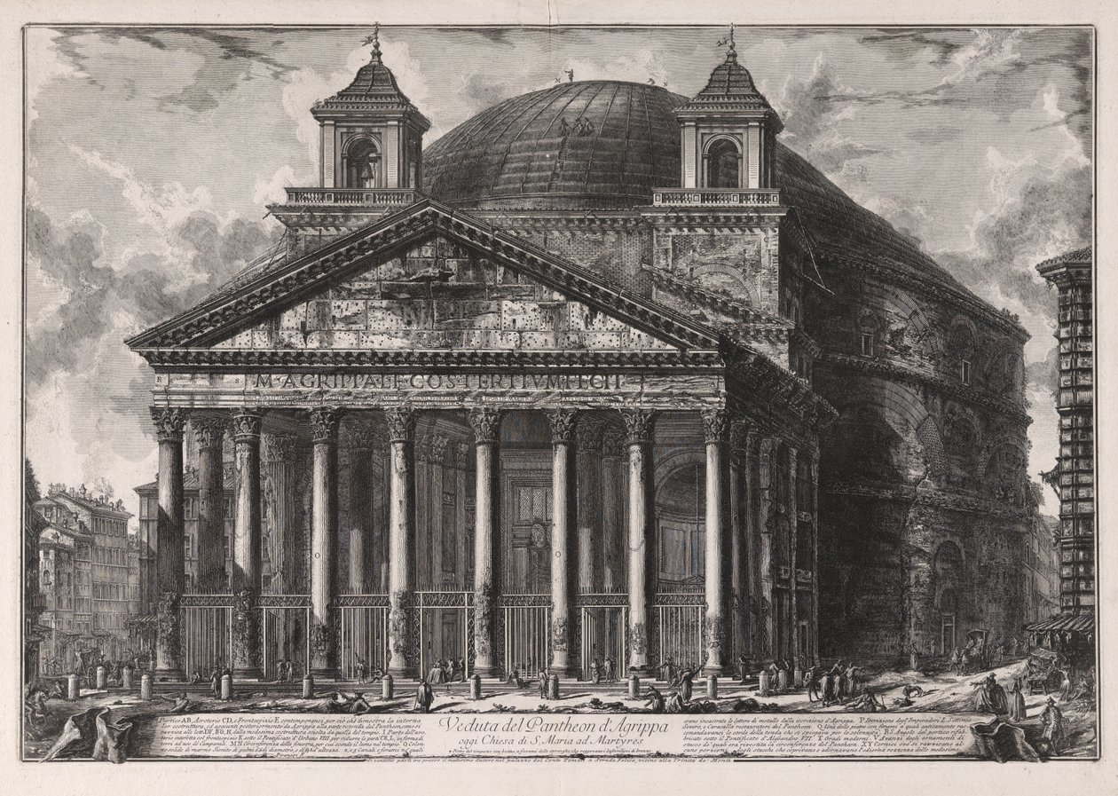 Udsigt over Agrippas Pantheon, i dag kirken Santa Maria ad Martyres [faktisk Hadrians Pantheon], fra Vedute di Roma (Udsigter over Rom) af Giovanni Battista Piranesi