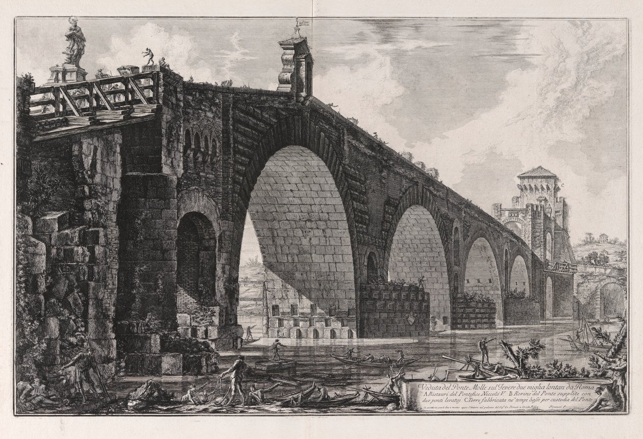 Udsigt over Milvian Bridge over Tiberen to mil uden for Rom, fra Vedute di Roma (Udsigt over Rom) af Giovanni Battista Piranesi