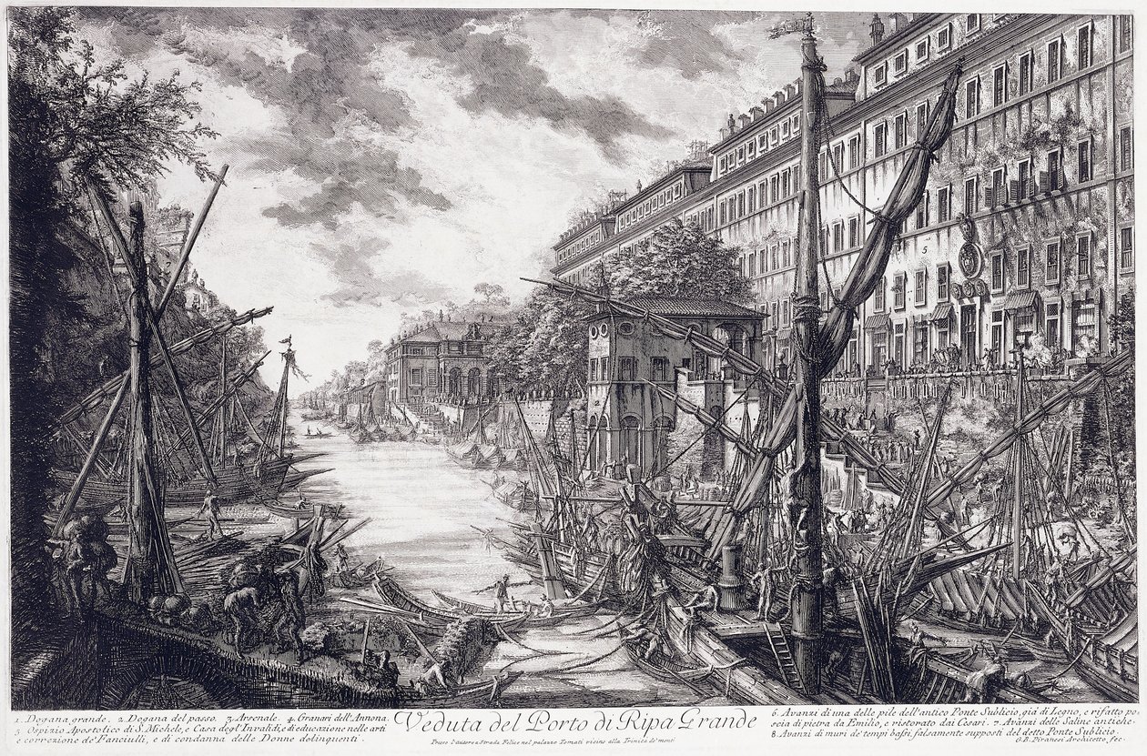 Veduta del Porto di Ripa Grande, c.1760dani af Giovanni Battista Piranesi