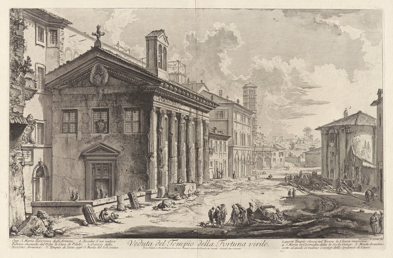 Udsigt over Temple of Manly Fortune. I dag S. Maria Egizziaca degli Armeni (Udsigt over templet Fortuna Virilis. Nu den armenske kirke Santa Maria Egizziaca [nu menes at være Portunus