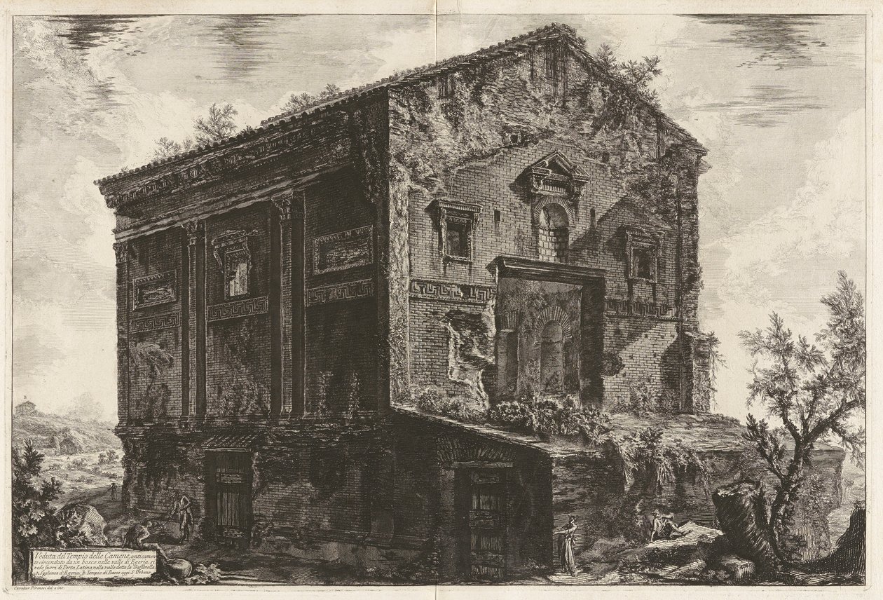 Udsigt over Camenetemplet i oldtiden omgivet af en skov i Egeria-dalen af Giovanni Battista Piranesi