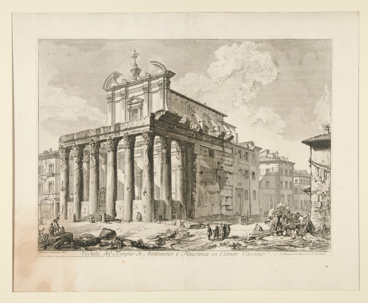 Udsigt over Antoninus og Faustinas tempel i Campo Vaccino. (Udsigt over Antoninus og Faustinas tempel i Forum Romanum.), Fra Vedute di Roma af Giovanni Battista Piranesi
