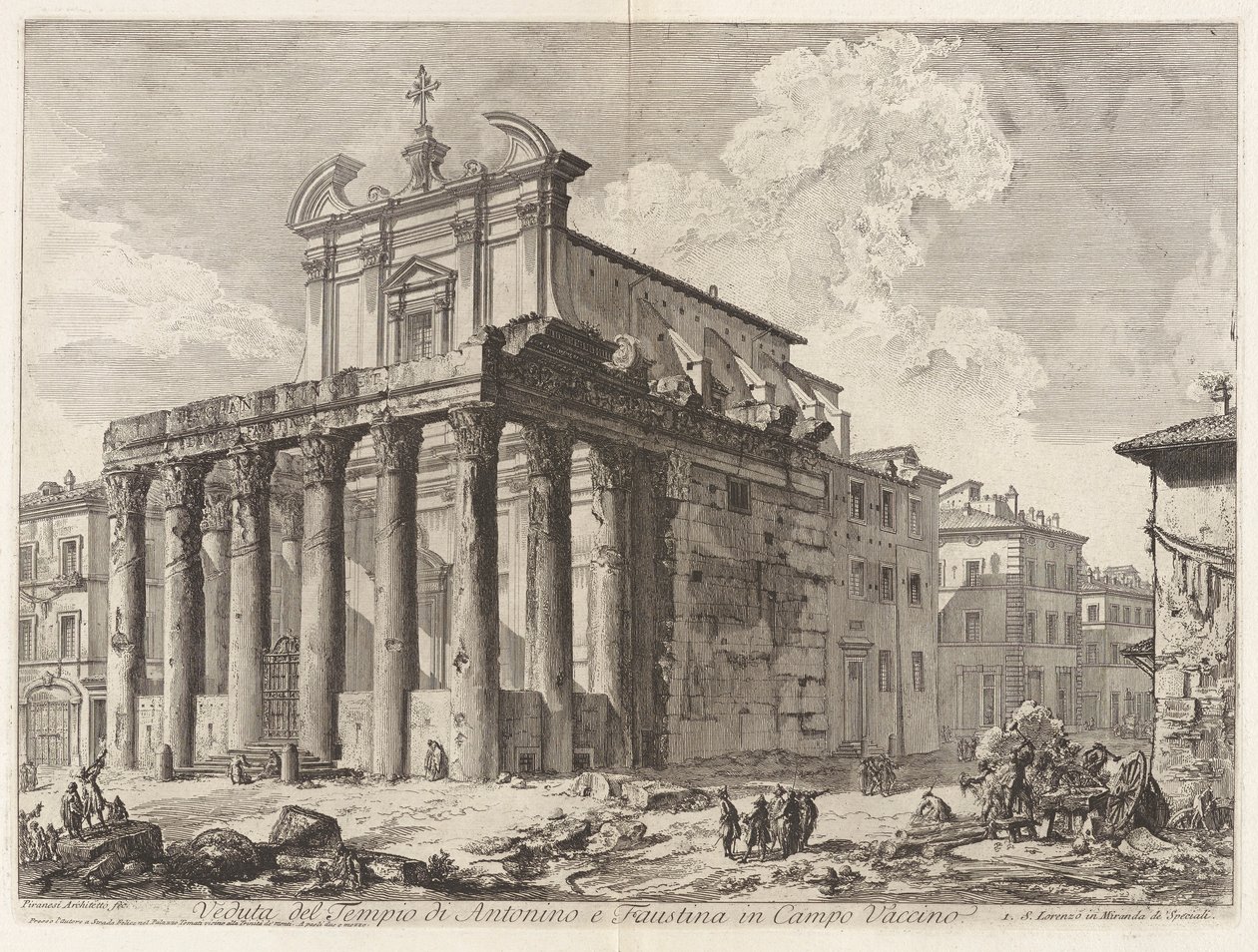 Veduta del Tempio di Antonino e Faustina i Campo Vaccino (Udsigt over Antoninus-templet og Faustina i Forum Romanum), fra Vedute di Roma (Udsigt over Rom) af Giovanni Battista Piranesi