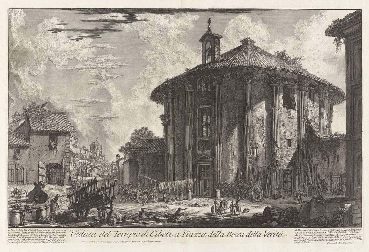 Udsigt over Cybele-templet på Piazza della Bocca della Verit? (Udsigt over Cybele-templet på Piazzaen ved Bocca della Verit?), Fra Vedute di Roma (Udsigt over Rom) af Giovanni Battista Piranesi