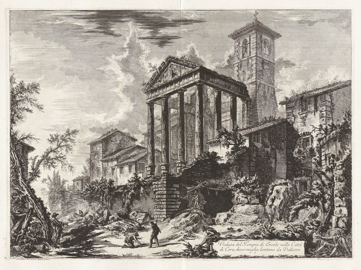 Udsigt over Herkules-templet i byen? di Cora, ti miles væk fra Velletri (Udsigt over Hercules-templet ved Cori, Ti Miles Afstand fra Velletri), fra Vedute di Roma (Udsigt over Rom) af Giovanni Battista Piranesi
