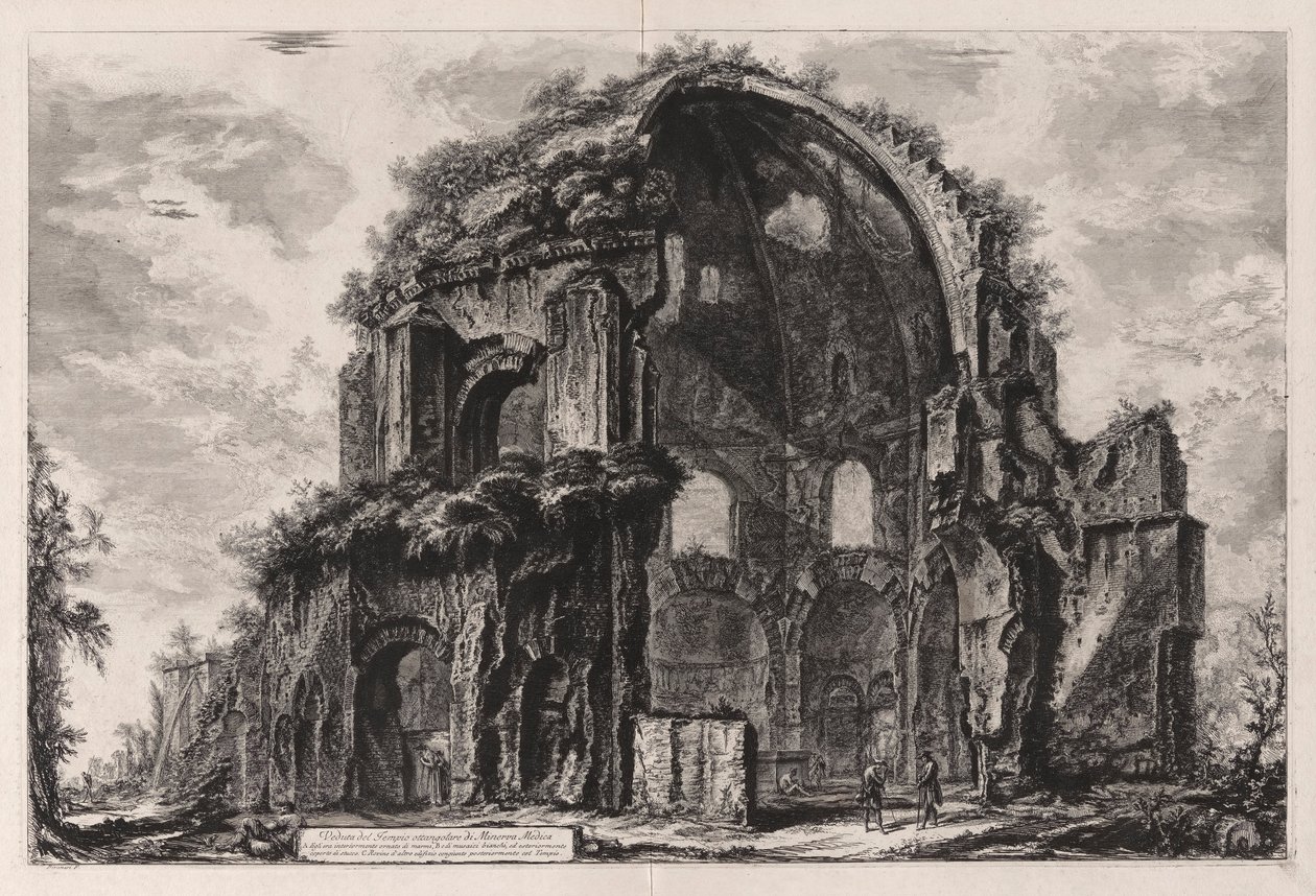 Udsigt over Minerva Medicas ottekantede tempel [nu anses for at have været et nymfaeum i Horti Liciniani eller Licinius haver]), fra Vedute di Roma (Udsigt over Rom) af Giovanni Battista Piranesi