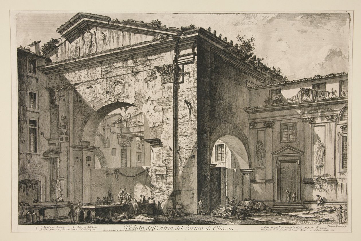 Udsigt over atriet i Octavias portikus, fra Vedute di Roma af Giovanni Battista Piranesi