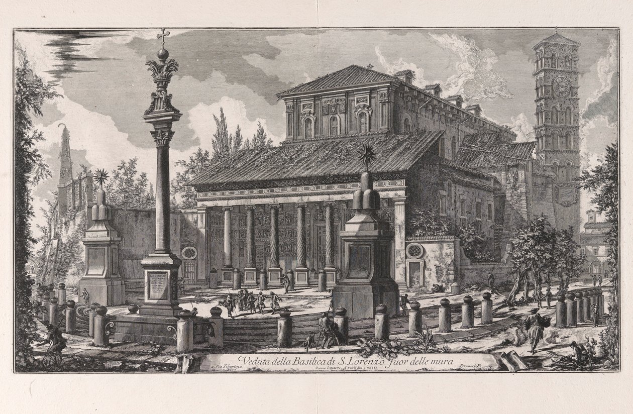 Udsigt over basilikaen San Lorenzo fuori delle Mura, fra Vedute di Roma (Udsigt over Rom) af Giovanni Battista Piranesi