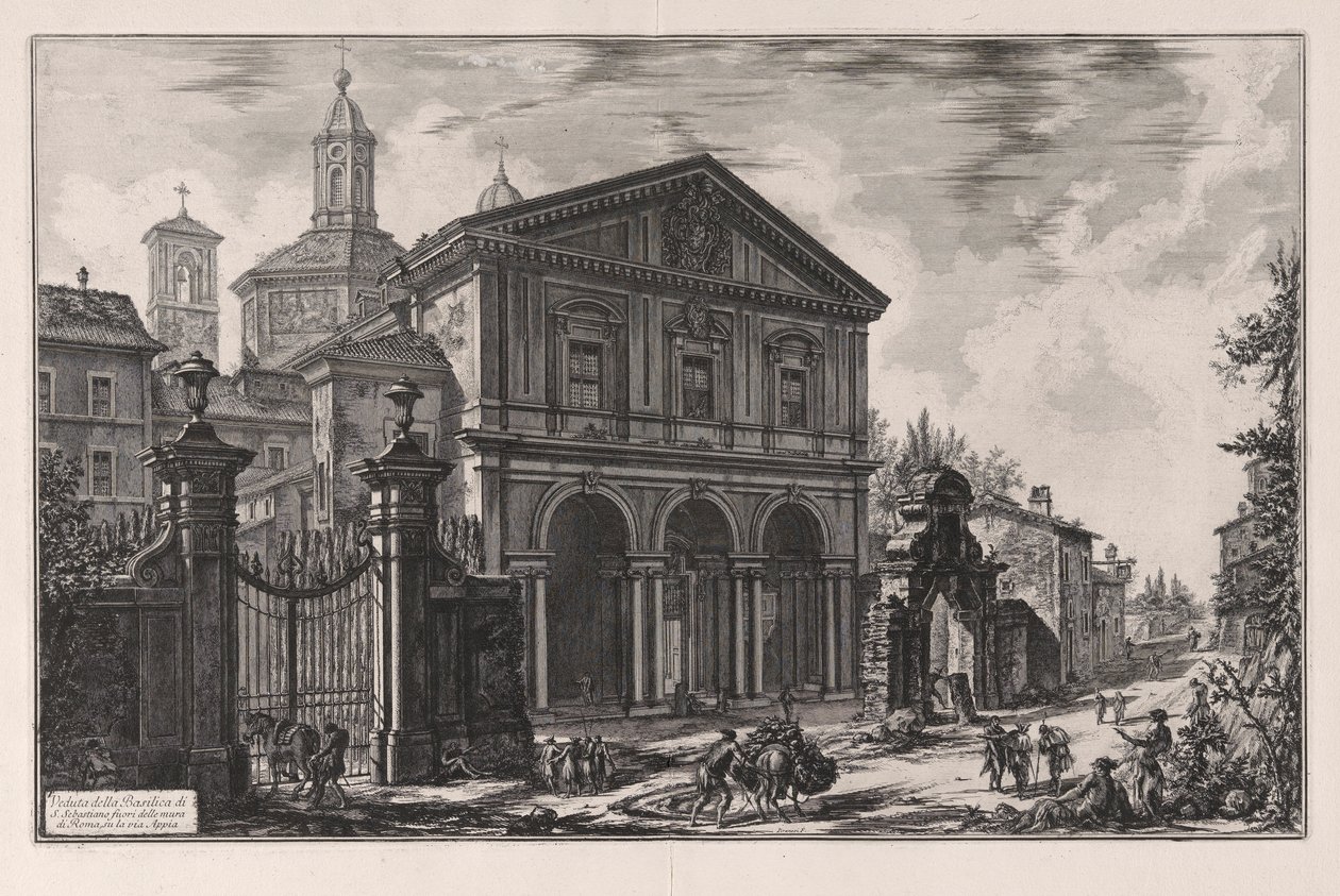 Udsigt over basilikaen San Sebastiano fuori delle Mura i Rom, på Appian Way), fra Vedute di Roma (Udsigt over Rom) af Giovanni Battista Piranesi