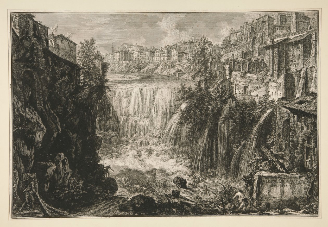 Udsigt over vandfaldet ved Tivoli, fra Vedute di Roma af Giovanni Battista Piranesi