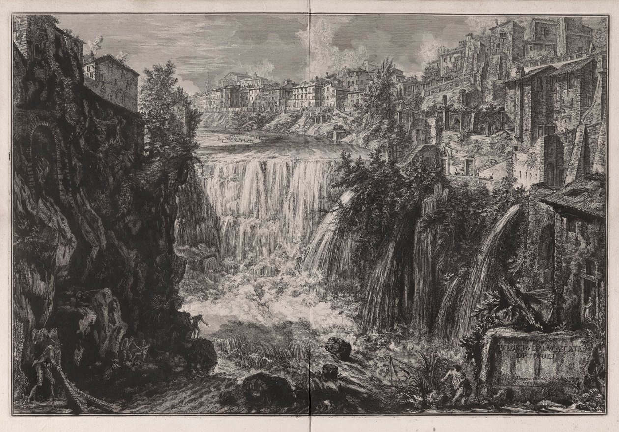 Veduta della Cascata di Tivoli (Udsigt over Tivolis vandfald), fra Vedute di Roma (Udsigt over Rom) af Giovanni Battista Piranesi