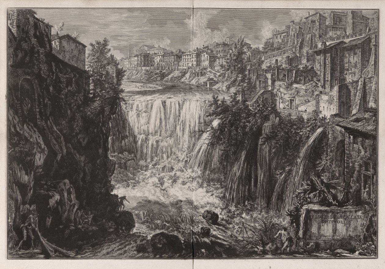 Udsigt over Tivolis vandfald, fra Vedute di Roma af Giovanni Battista Piranesi