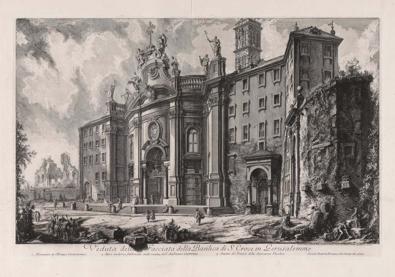 Udsigt over Det Hellige Kors Basilika i Jerusalem (Udsigt over Fa? Ade af Basilikaen for Det Hellige Kors i Jerusalem), fra Vedute di Roma (Udsigt over Rom) af Giovanni Battista Piranesi