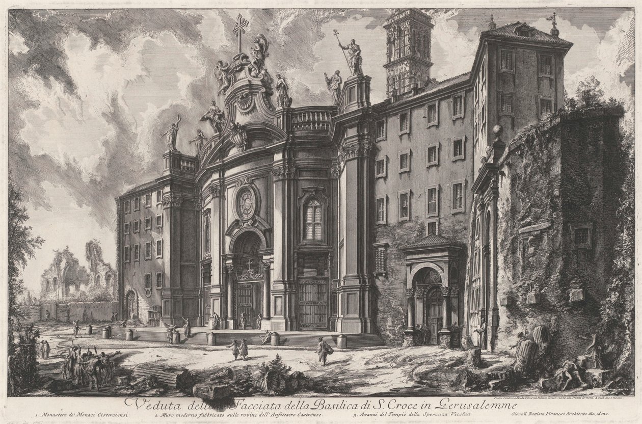 Udsigt over facaden på basilikaen Santa Croce in Gerusalemme af Giovanni Battista Piranesi