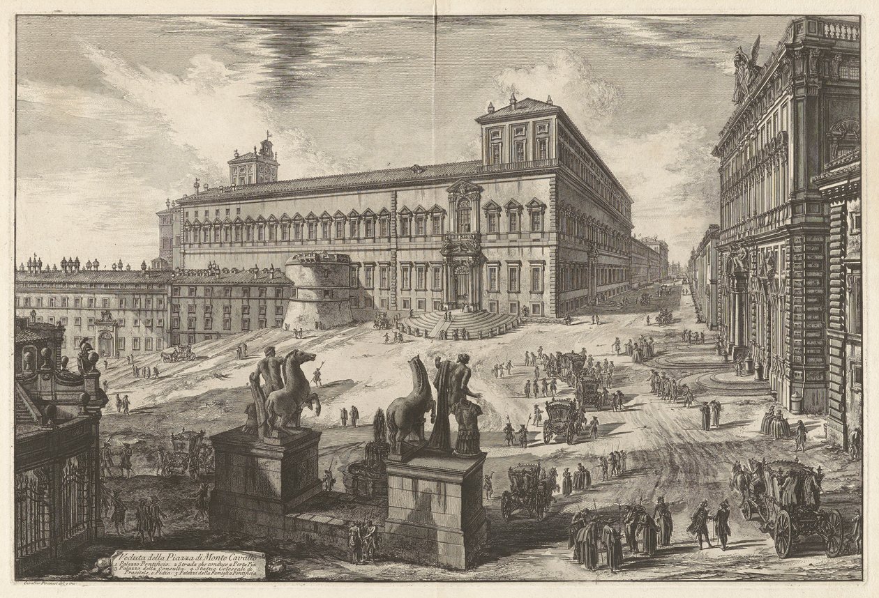 Udsigt over Piazza di Monte Cavallo (Udsigt over Piazza di Monte Cavallo [Piazza del Quirinale med Quirinalpaladset i midten]), fra Vedute di Roma (Udsigt over Rom) af Giovanni Battista Piranesi