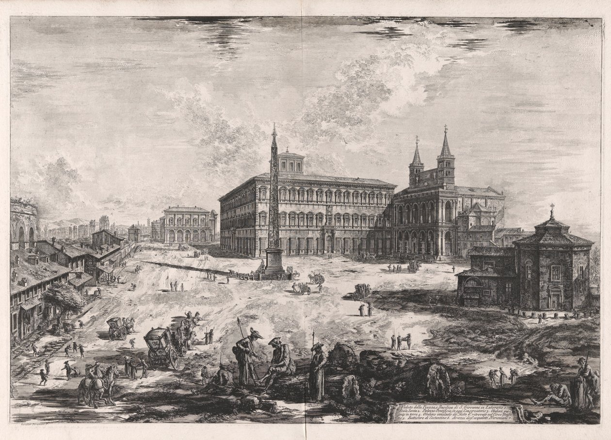 Udsigt over pladsen og Basilica of San Giovanni in Laterano (Udsigt over pladsen og Basilica of San Giovanni in Laterano), fra Vedute di Roma (Udsigt over Rom) af Giovanni Battista Piranesi