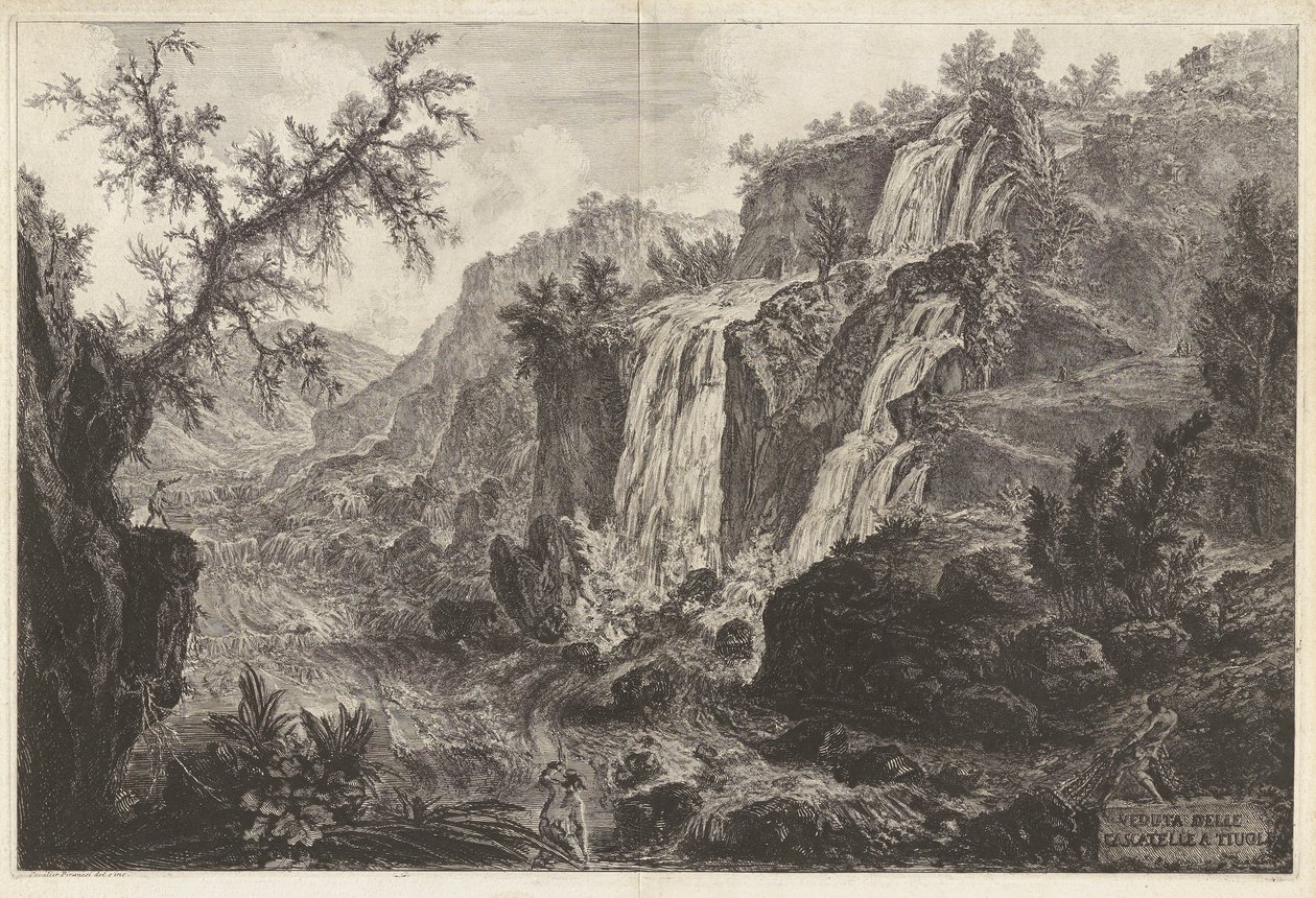Veduta delle Cascatelle a Tivoli (Udsigt over små vandfald ved Tivoli), fra Vedute di Roma (Udsigt over Rom) af Giovanni Battista Piranesi