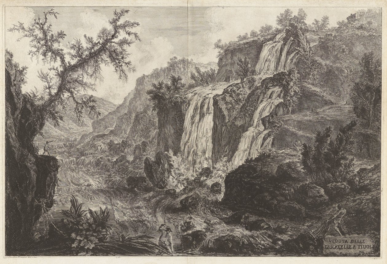 Udsigt over de små vandfald i Tivoli, fra Vedute di Roma af Giovanni Battista Piranesi