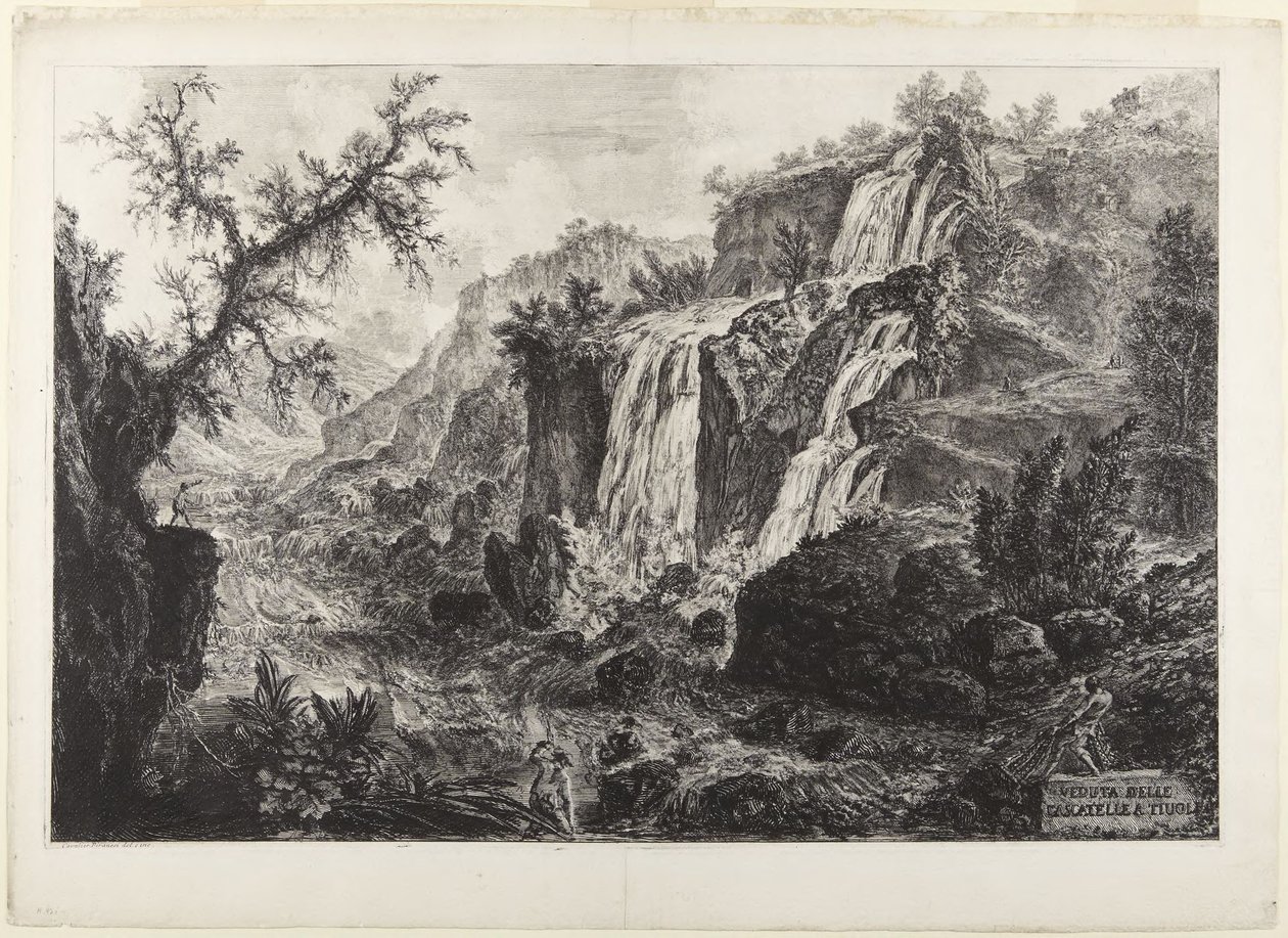 Udsigt over de små vandfald ved Tivoli af Giovanni Battista Piranesi