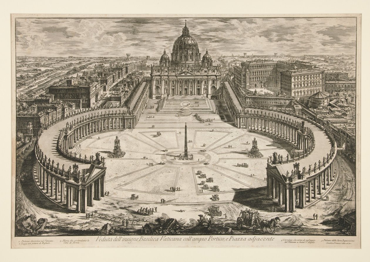 Udsigt over den berømte Vatikanbasilika med den store portik og den tilstødende plads, fra Vedute di Roma af Giovanni Battista Piranesi